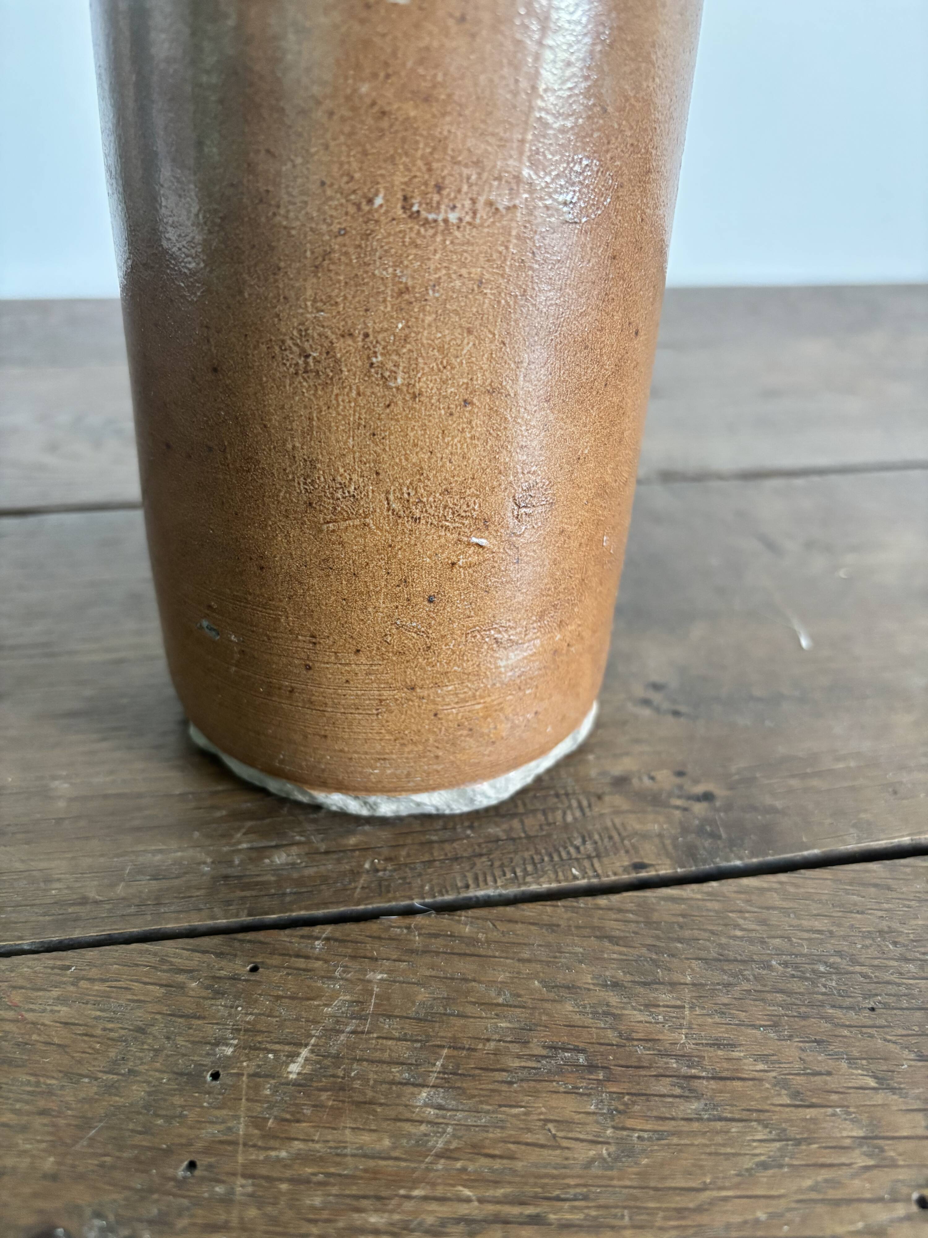 Vintage brown stoneware bottle – Large handled jug