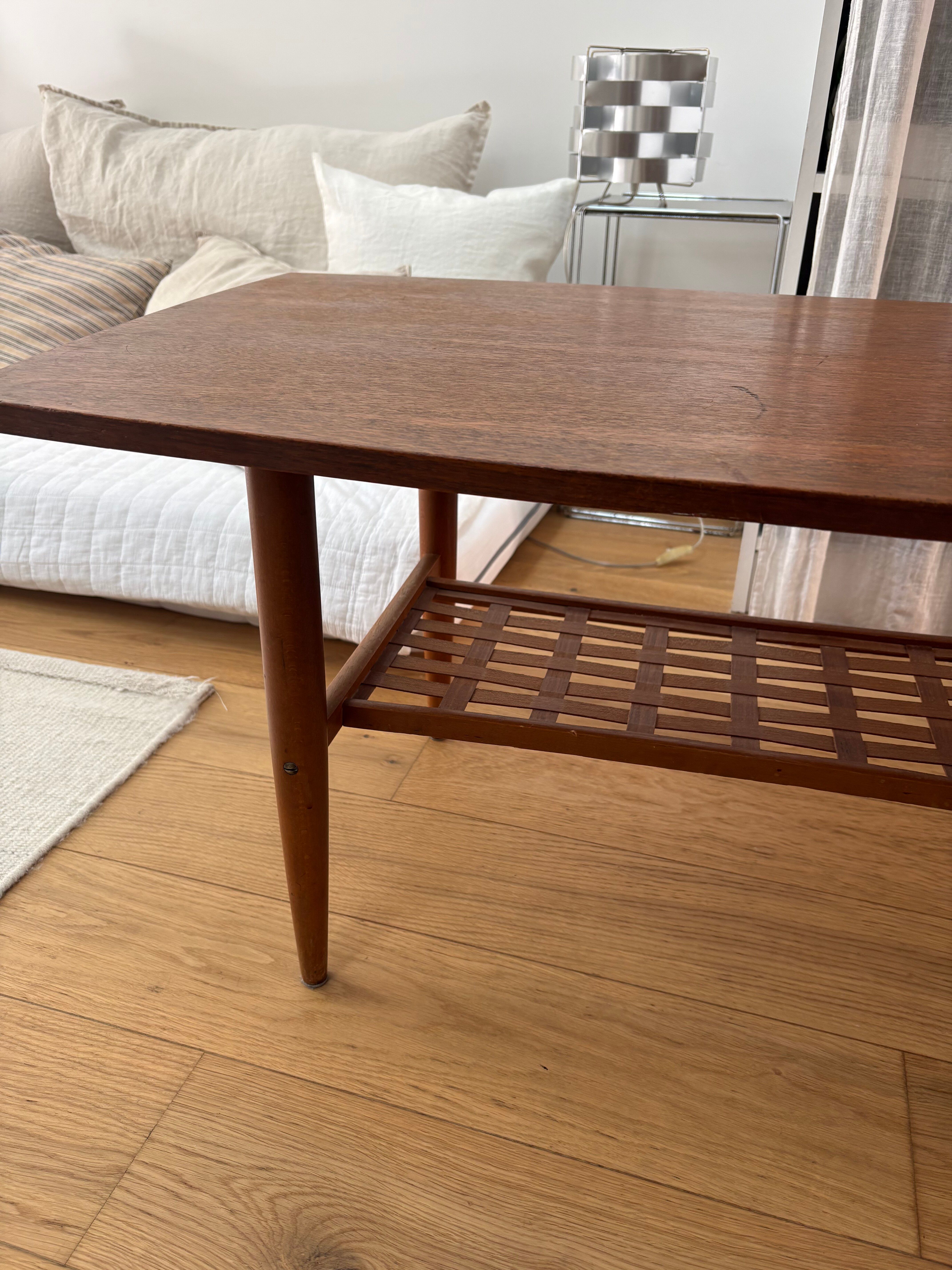 Teak coffee table with woven top