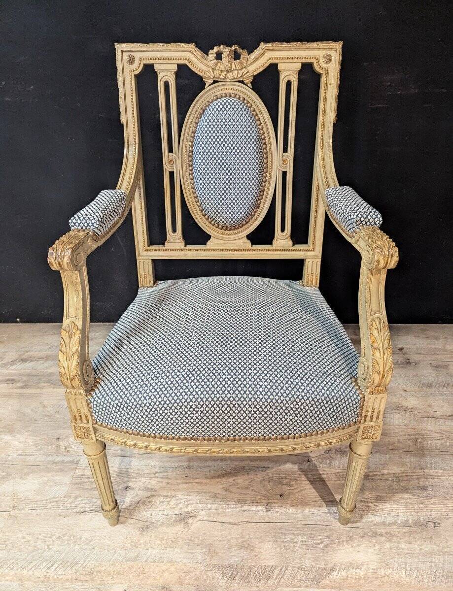 Pair of Louis XVI Armchairs in Lacquered Wood