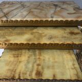Heavy Onyx Marble Nesting Brass Tables