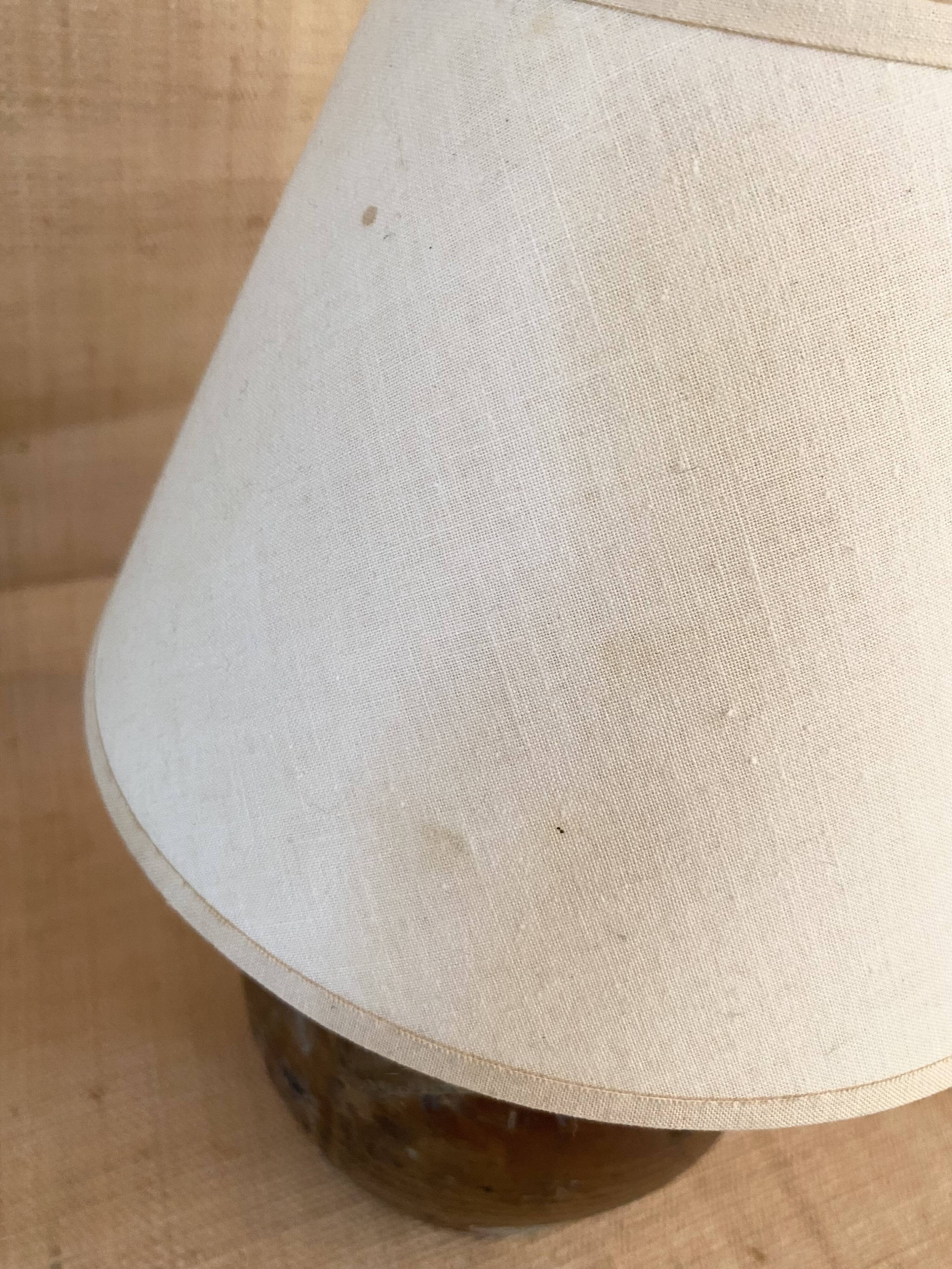 Lampe terre cuite , câble tissu neuf, abat-jour coton
