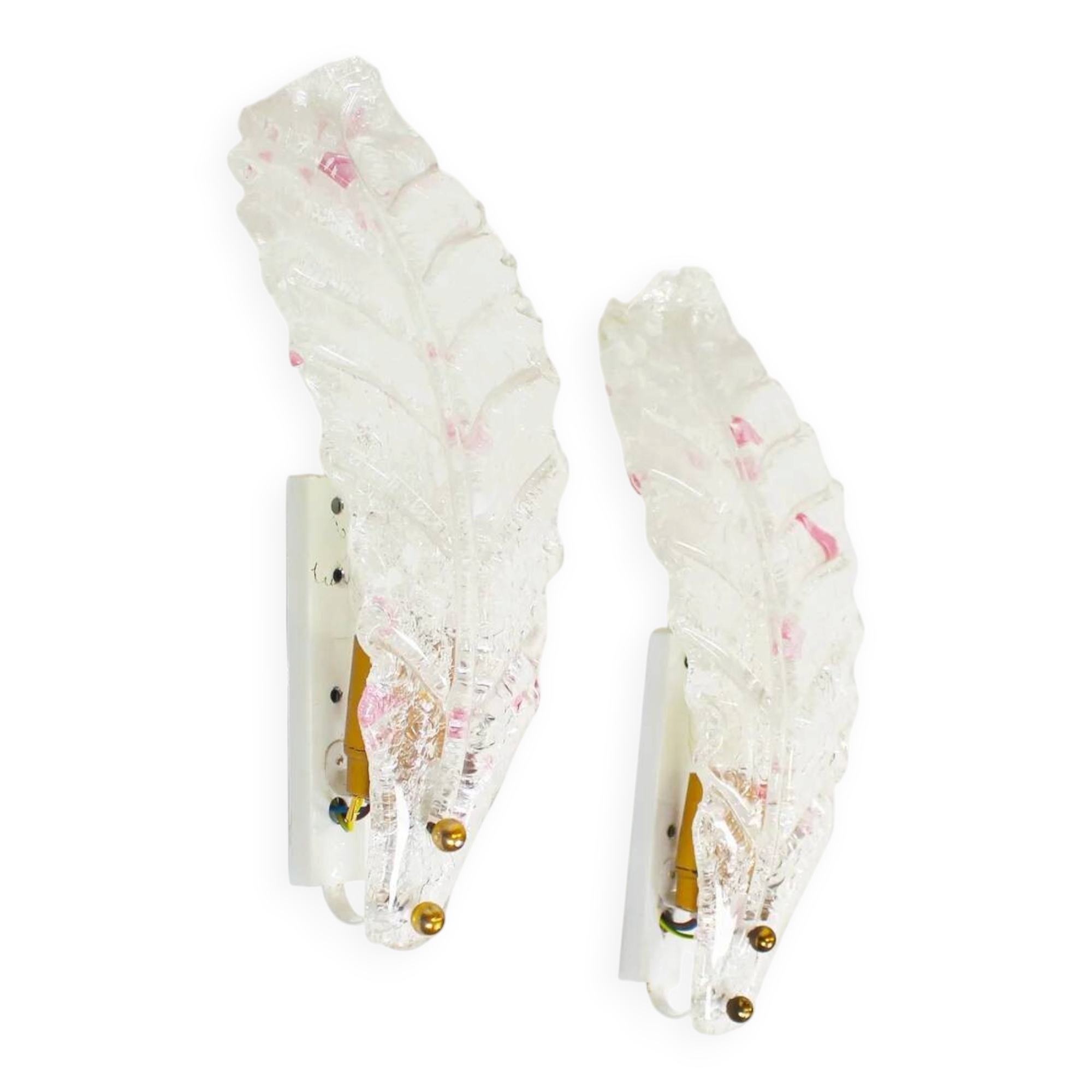Pair of 80s Murano glass 'Foglio' wall lamps