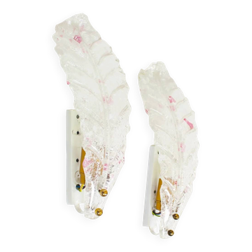Pair of 80s Murano glass 'Foglio' wall lamps