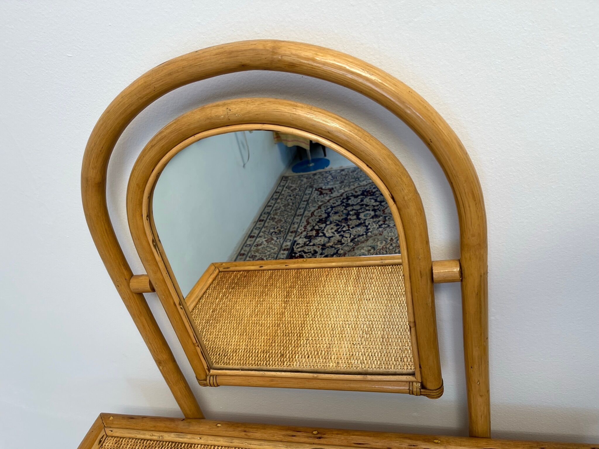 Bamboo and rattan dressing table, with mirror 50s-60s