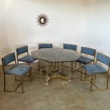 Ancienne table à manger design italien d'Alessandro Albrizzi années 70 lucite et laiton