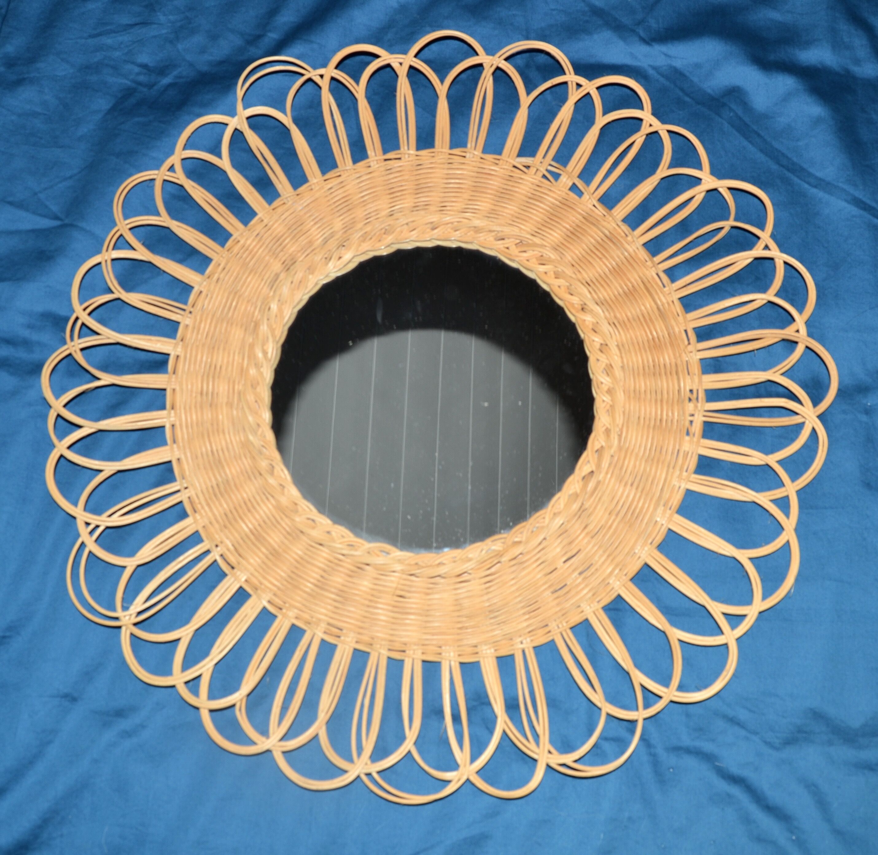Rattan/wicker flower mirror