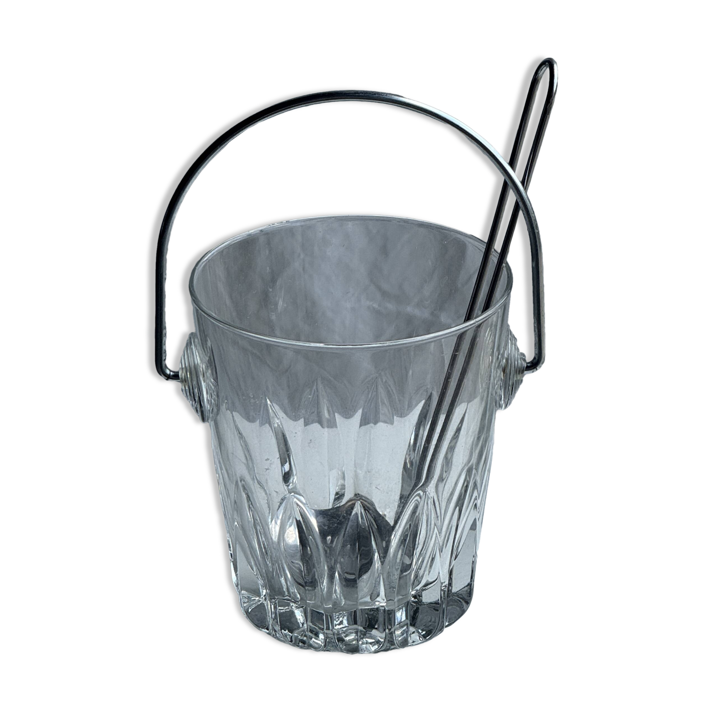 Petit seau à glaçons en verre avec sa louche H13,5