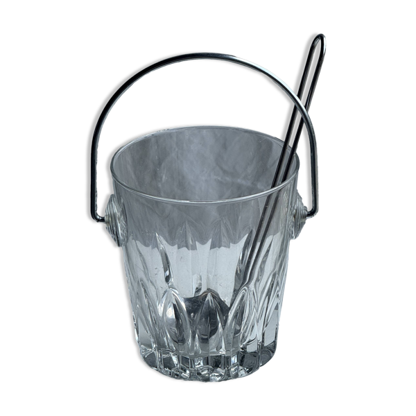 Petit seau à glaçons en verre avec sa louche H13,5