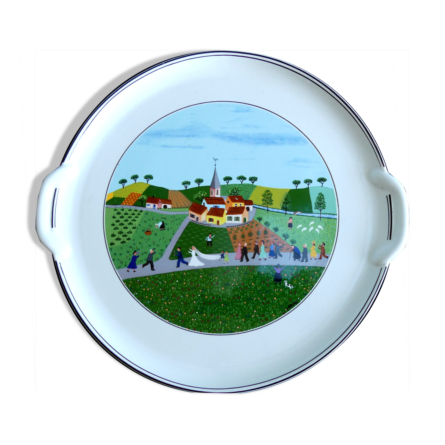 Cake dish Vintage Villeroy & Boch Porcelain Vitro Naïve décor by the painter LAPLAU