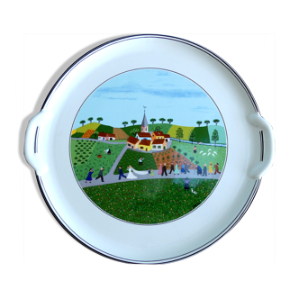 Cake dish Vintage Villeroy & Boch Porcelain Vitro Naïve décor by the painter LAPLAU