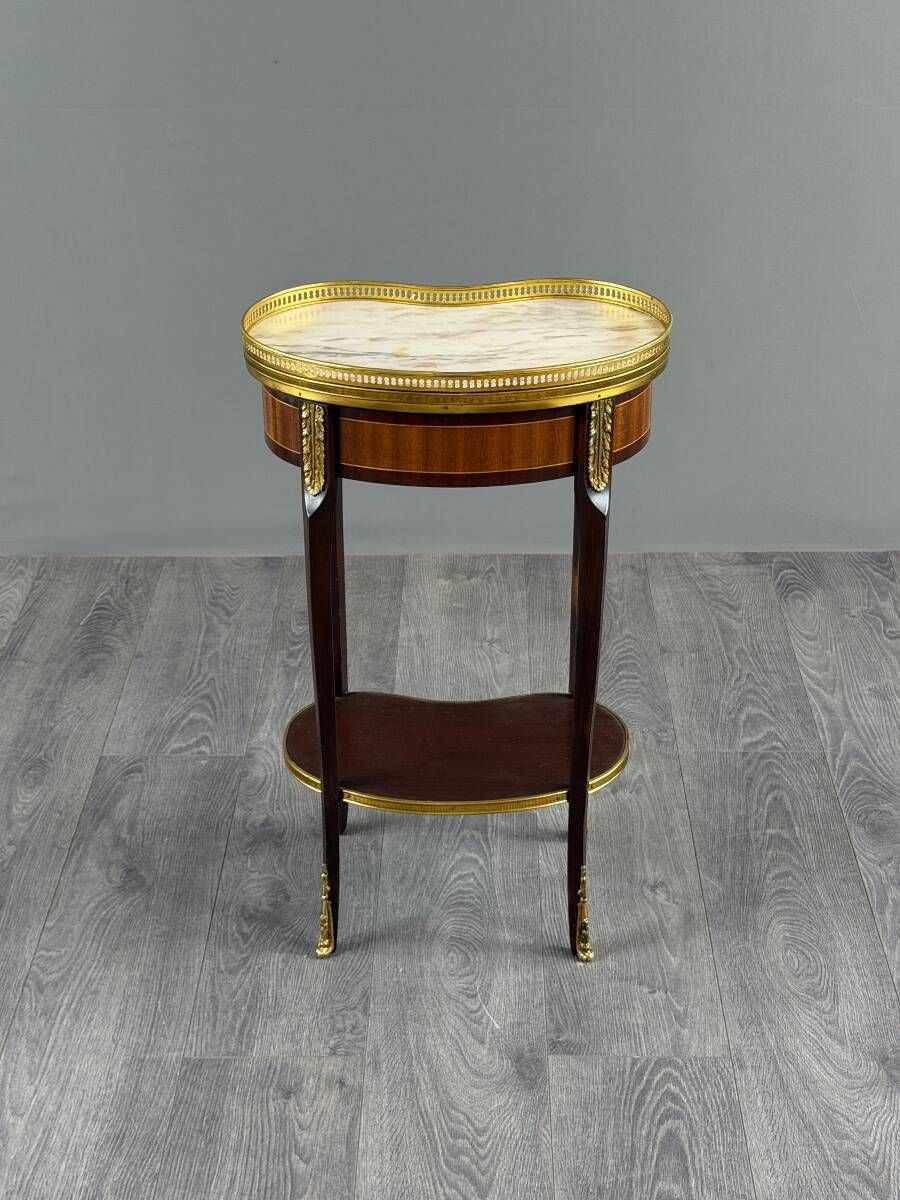 Louis XVI style gueridon in mahogany and gilded bronze, 20th century