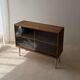Walnut display cabinet from the 60s with smoked glass
