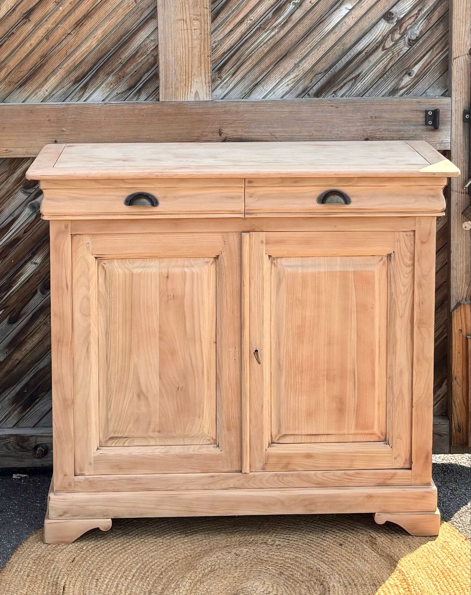 Narrow buffet renovated in raw solid wood / entrance console with 2 drawers