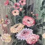 Antique painting – Bouquet of flowers on a patinated green background – signed