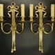 Large pair of wall sconces, bows & hunting horns, Louis XVI style - bronze