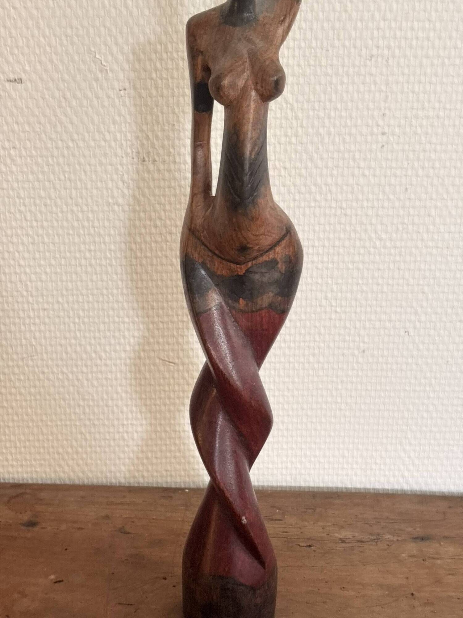 Sculpture Water Carrier Carved Exotic African Wood Curio Art Makonde