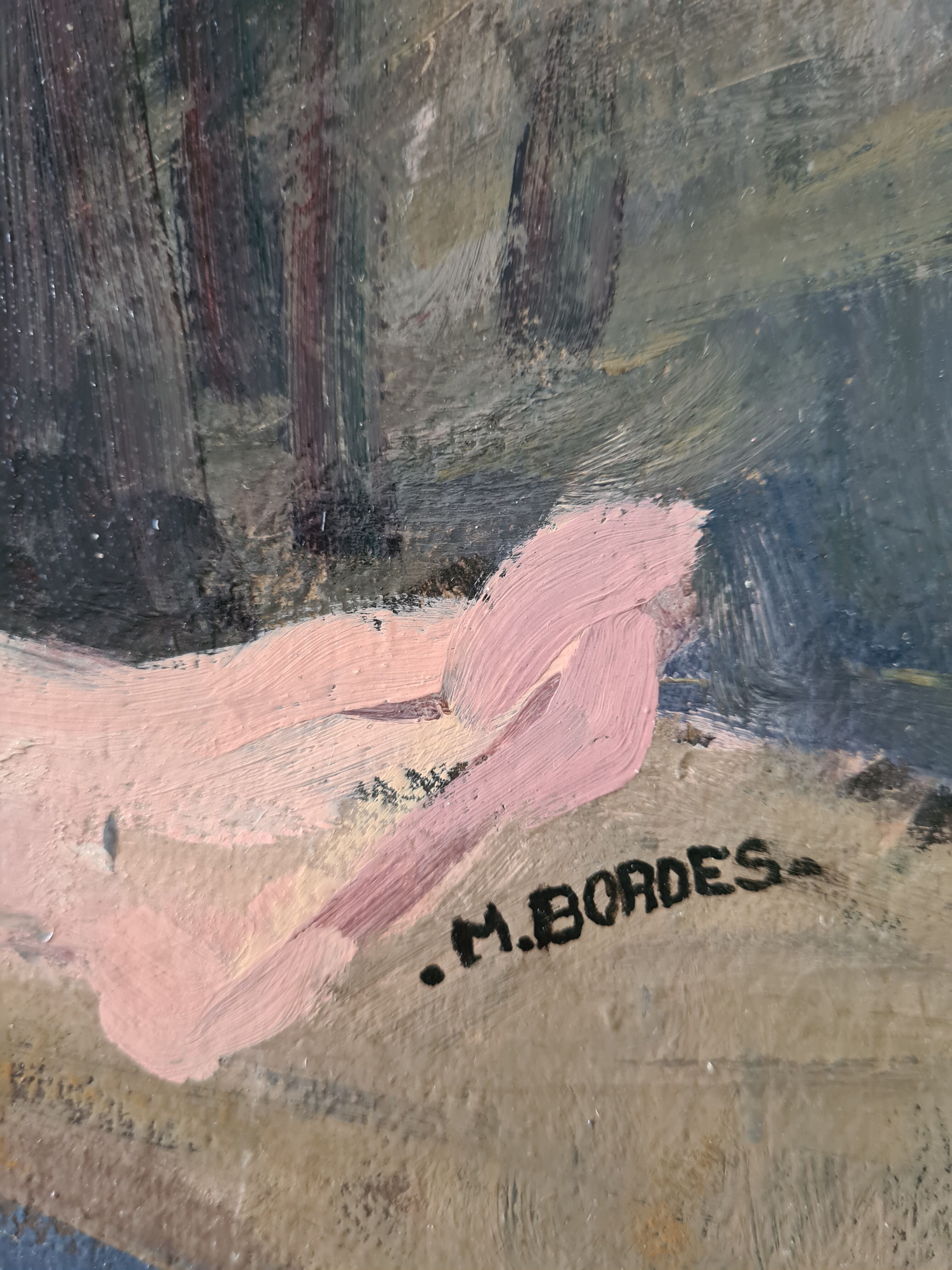 Portrait of nude in the studio - oil by Myriem Bordes 1923