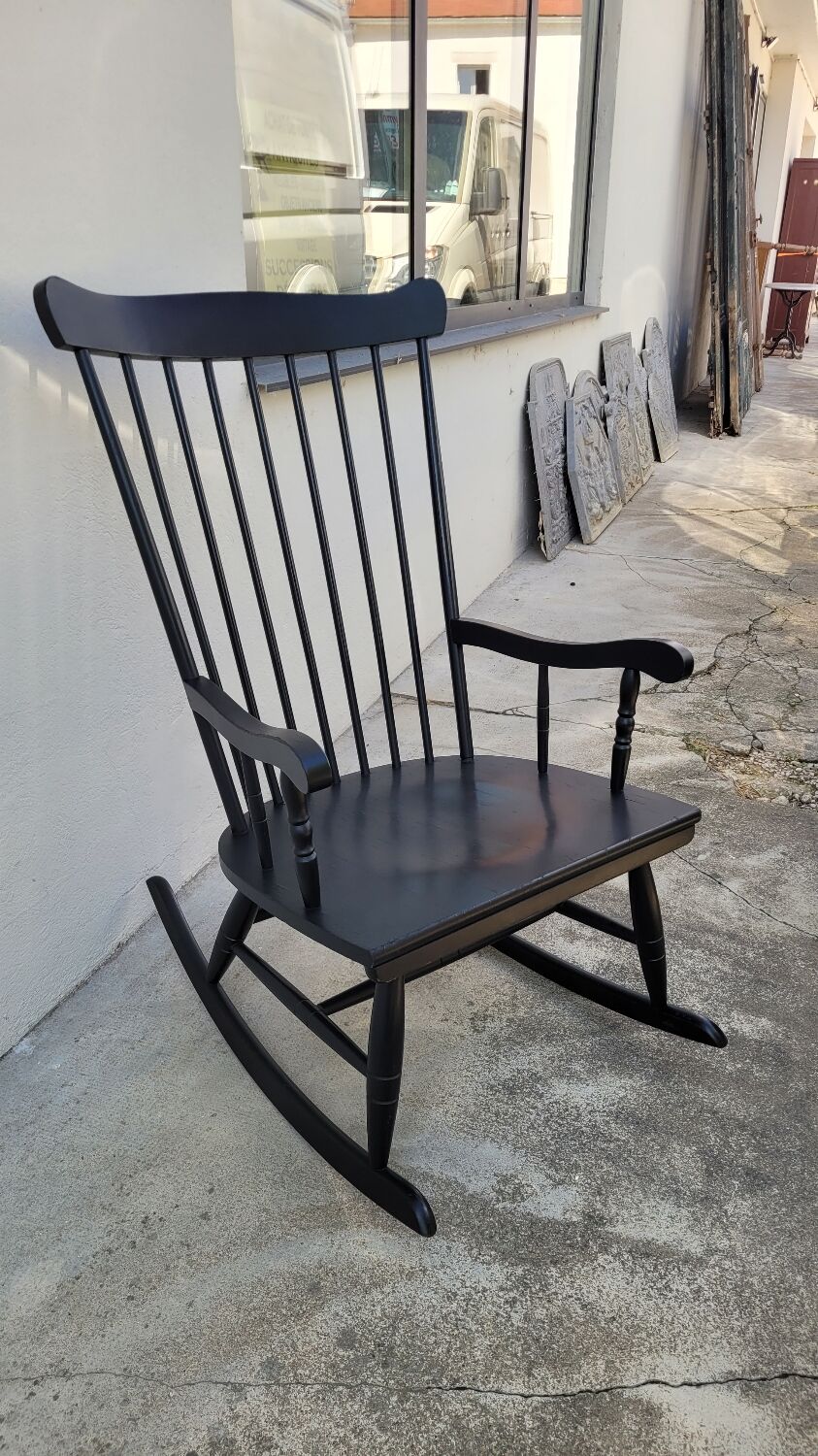 Vintage black rocking chair 1950
