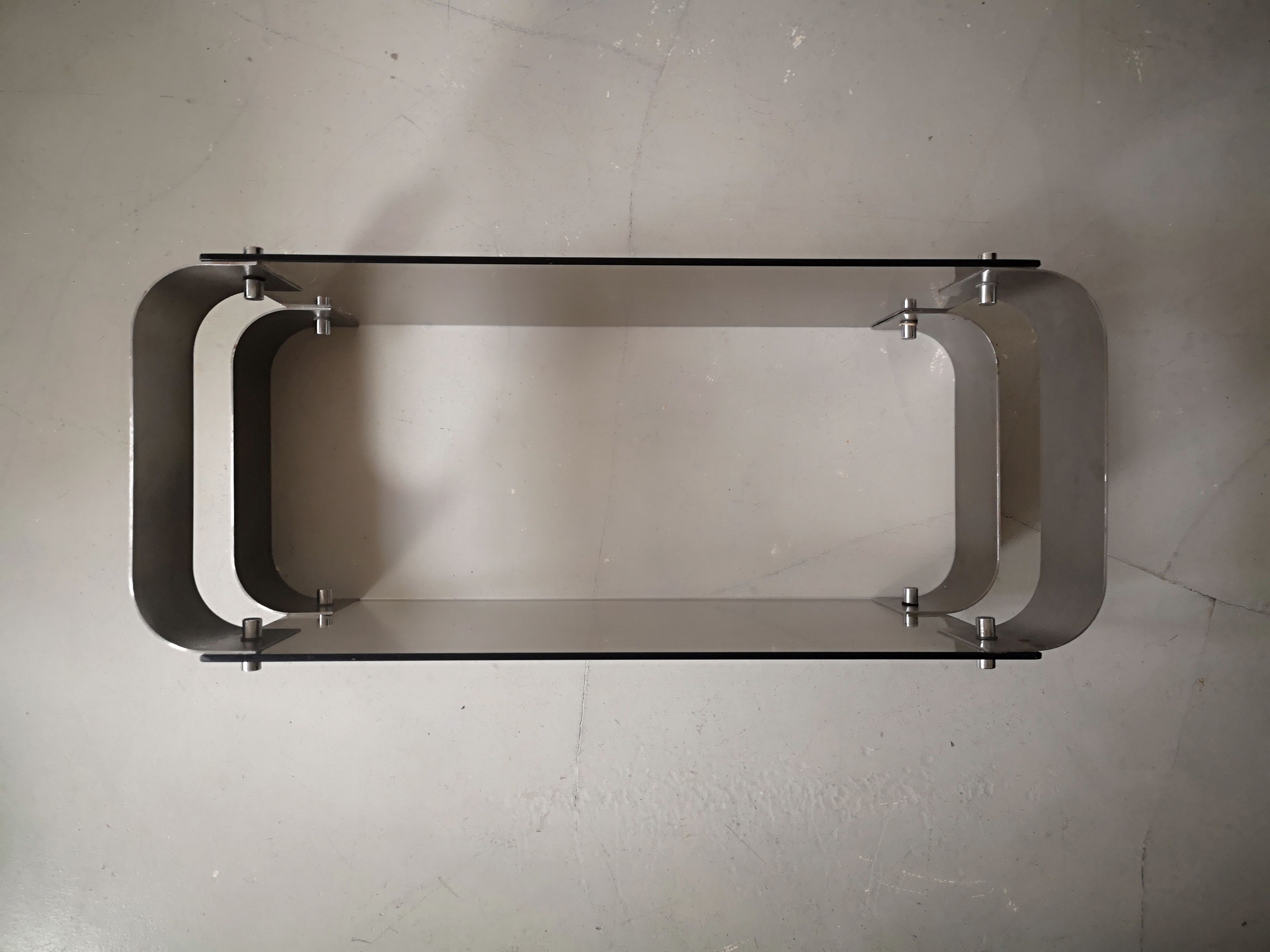 wall floor in metal and smoked glass, Donald Singer 1970