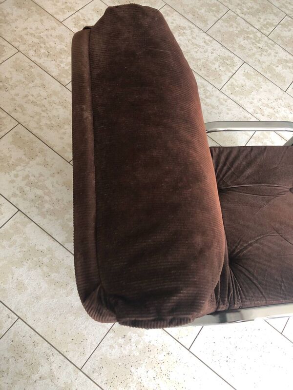 Fauteuil transat à système morris en velours côtelé chocolat vintage