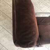 Fauteuil transat à système morris en velours côtelé chocolat vintage