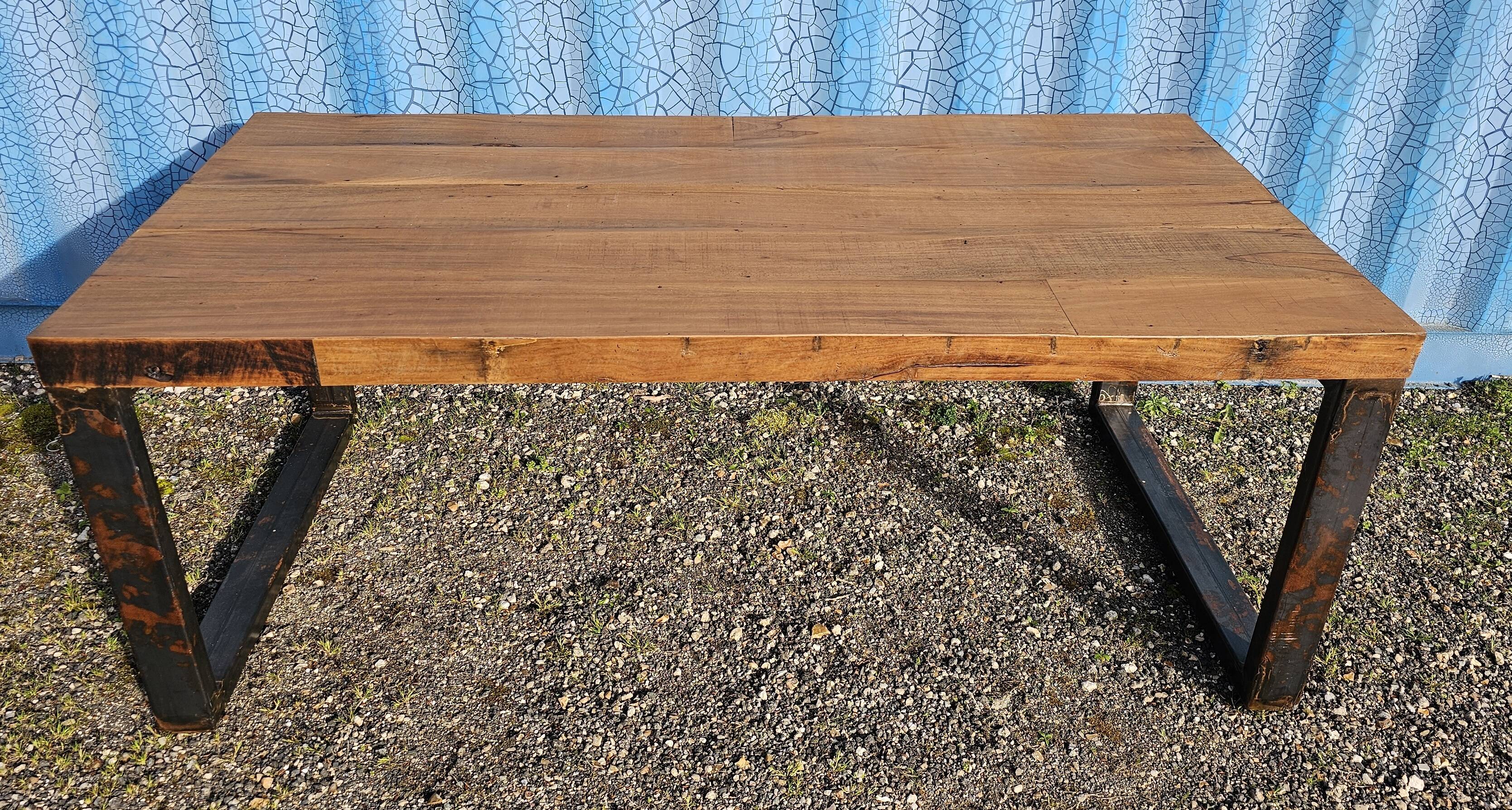 Industrial teak and metal table