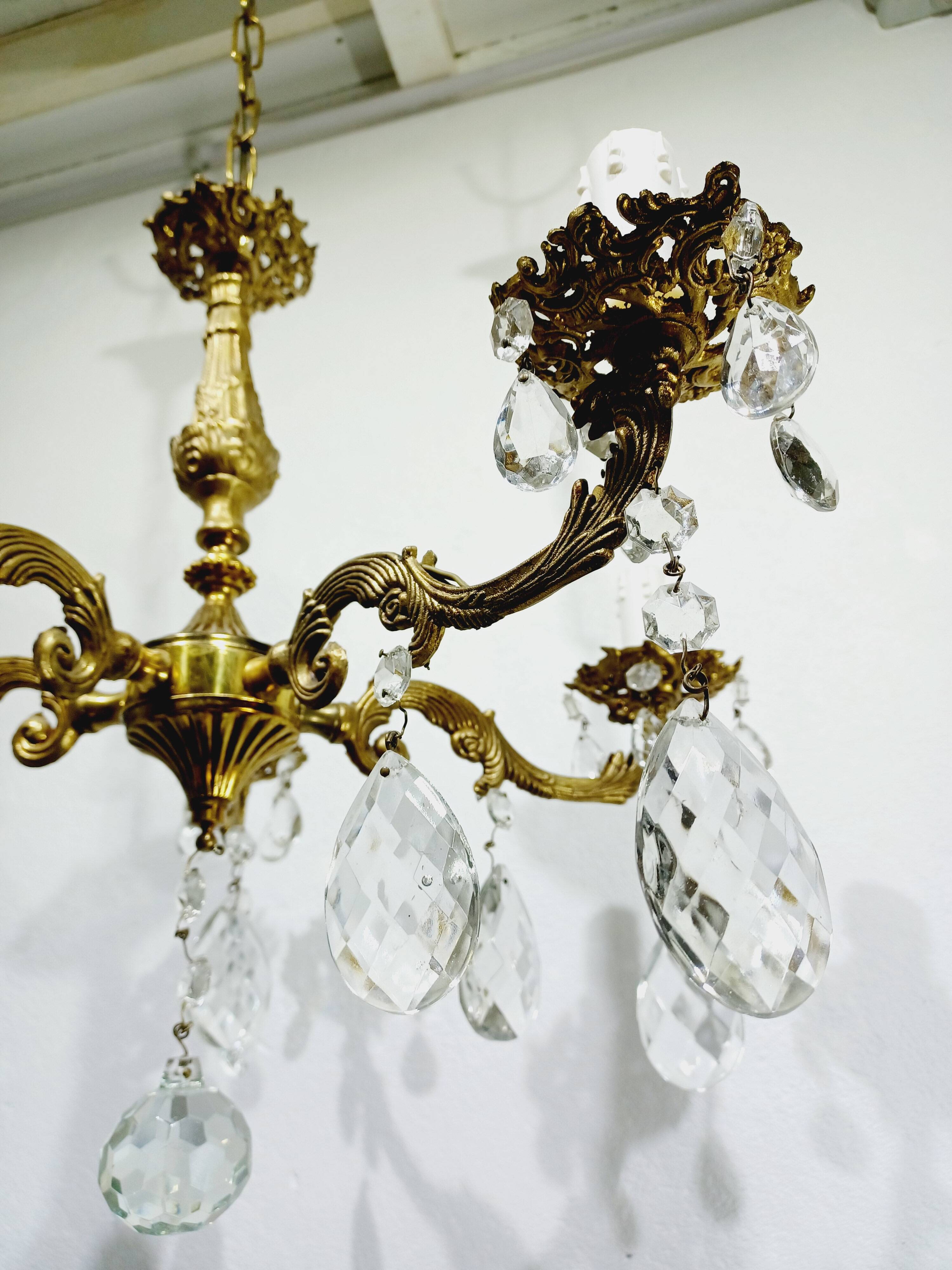5-light Louis XV bronze and brass chandelier