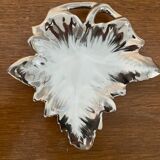 Antique limoges porcelain butter dish leaf shape white & chrome vintage