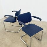 Paire fauteuils Marcel Breuer B64 Knoll tissu bleu