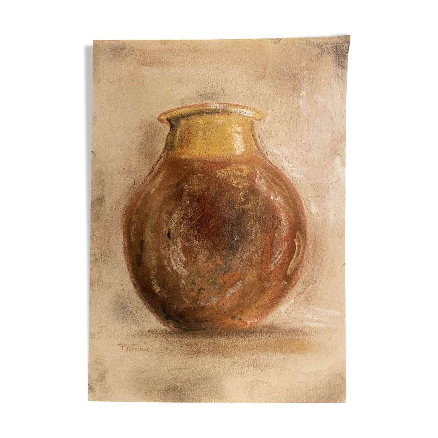 Painting signed pastel still life “Provençal jar”