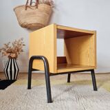 Bedside table - small wooden piece of furniture with a tubular metal base.