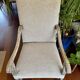 Restored Louis XIII armchair – textured beige fabric