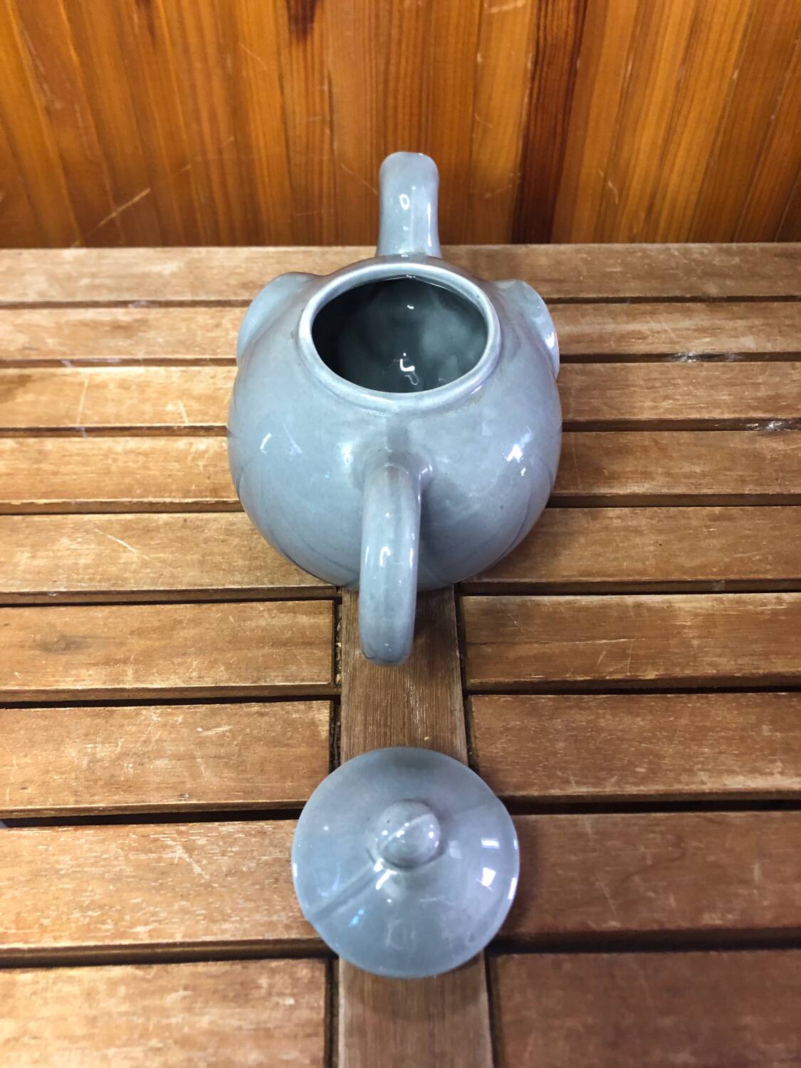 Old teapot elephant shape gray & pink ceramic vintage #a472