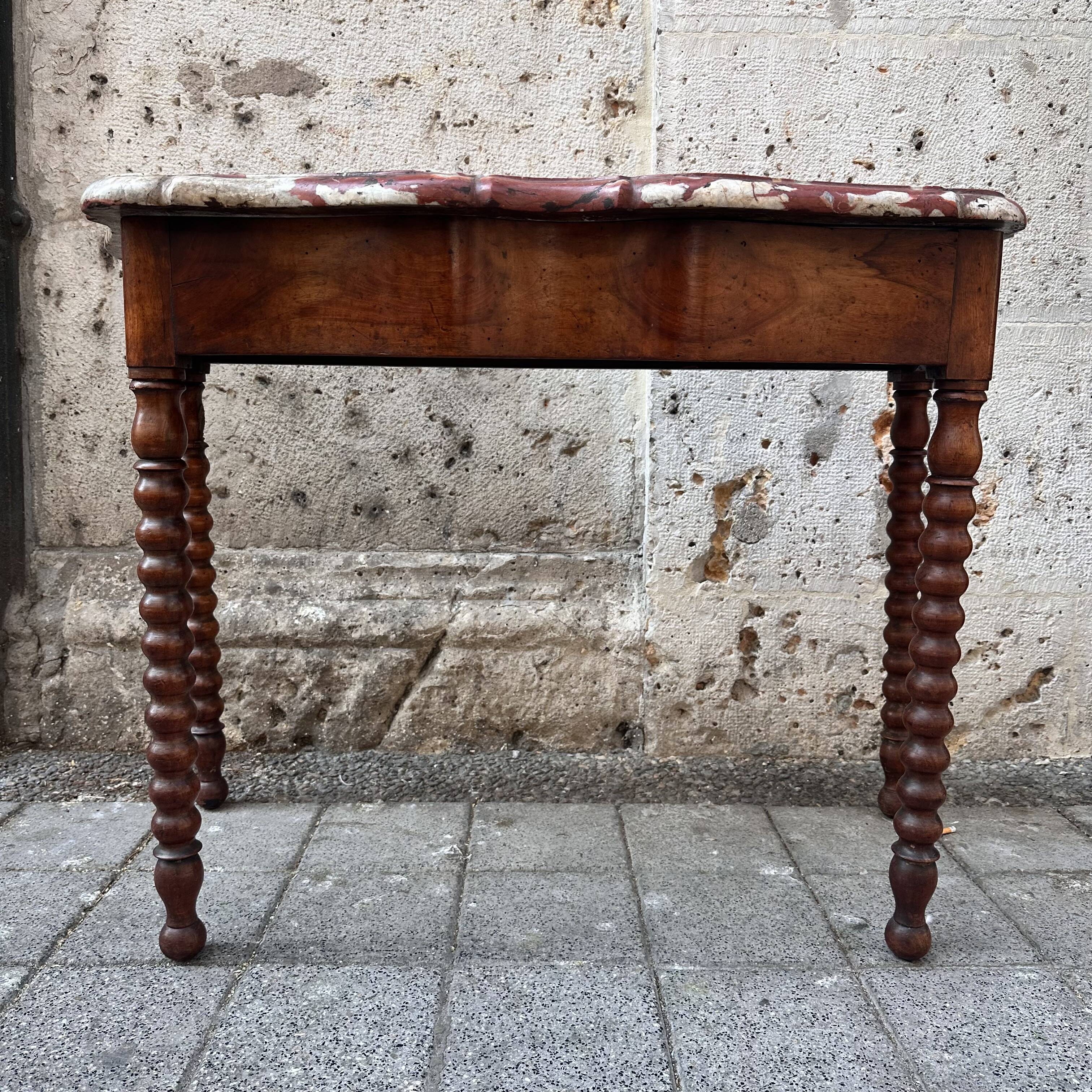 Console Louis XV, marble and walnut, 18th century - France