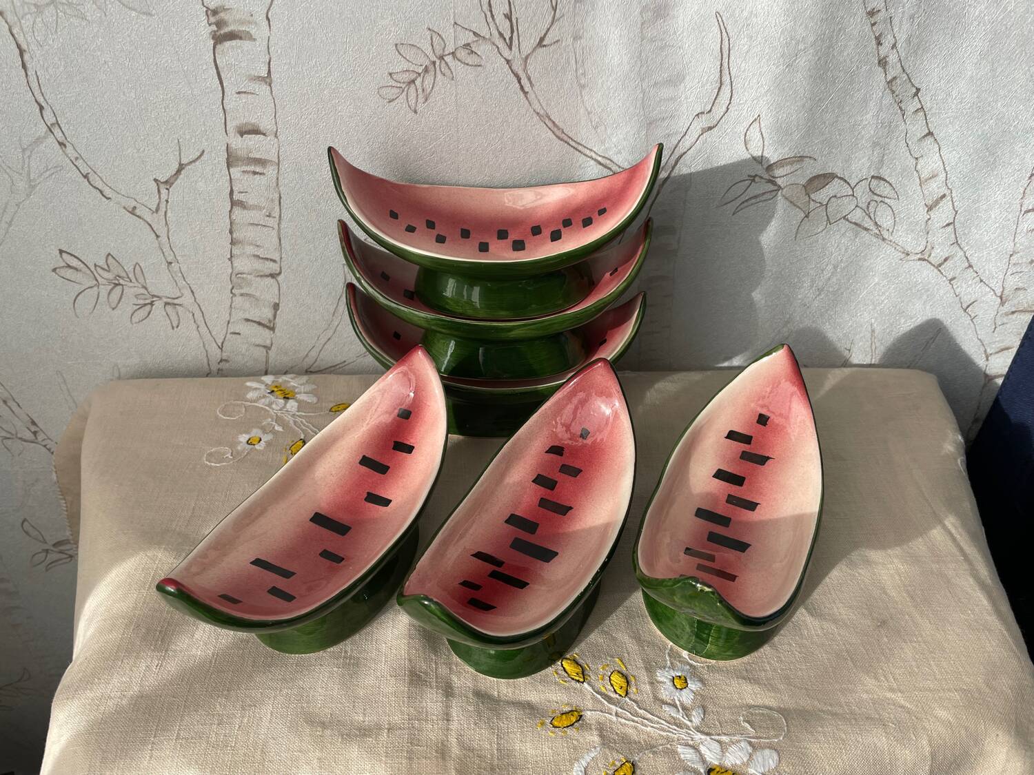 6 Vintage ceramic watermelon bowls