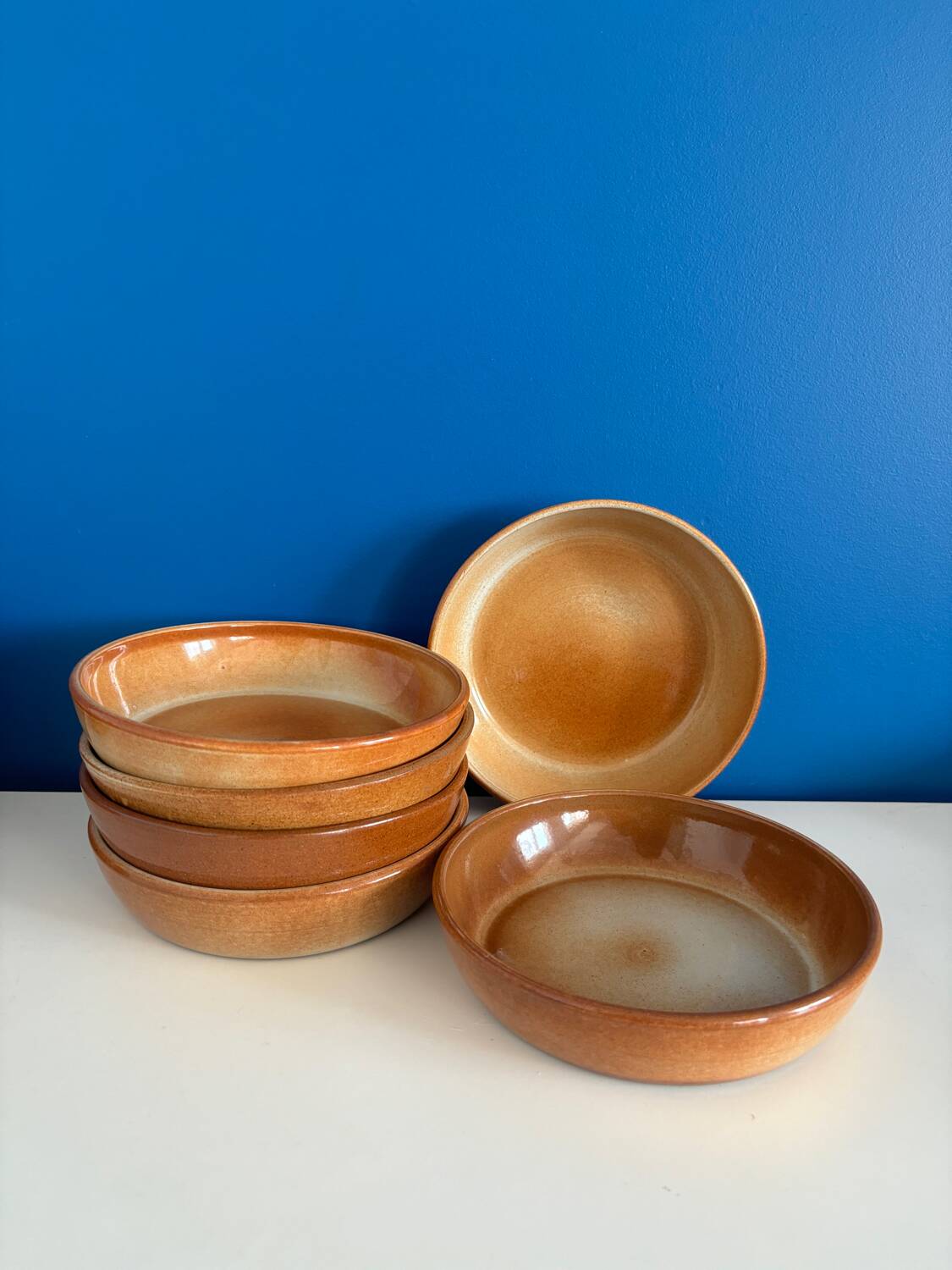 Montgolfier stoneware soup plate set with rims made in France vintage - varnished stoneware