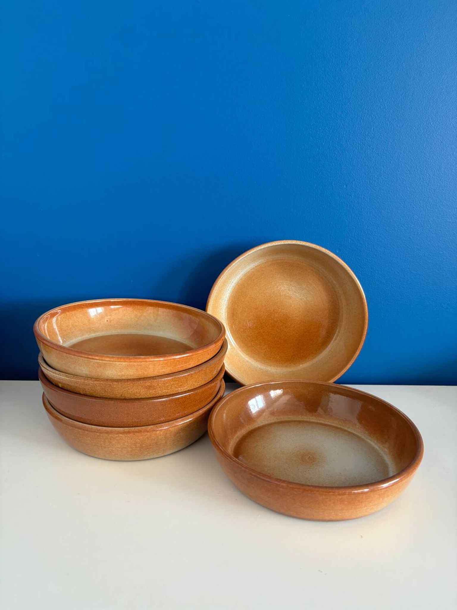 Montgolfier stoneware soup plate set with rims made in France vintage - varnished stoneware