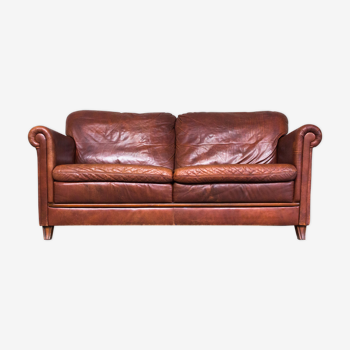 Canapé en cuir marron Classique Rustical
