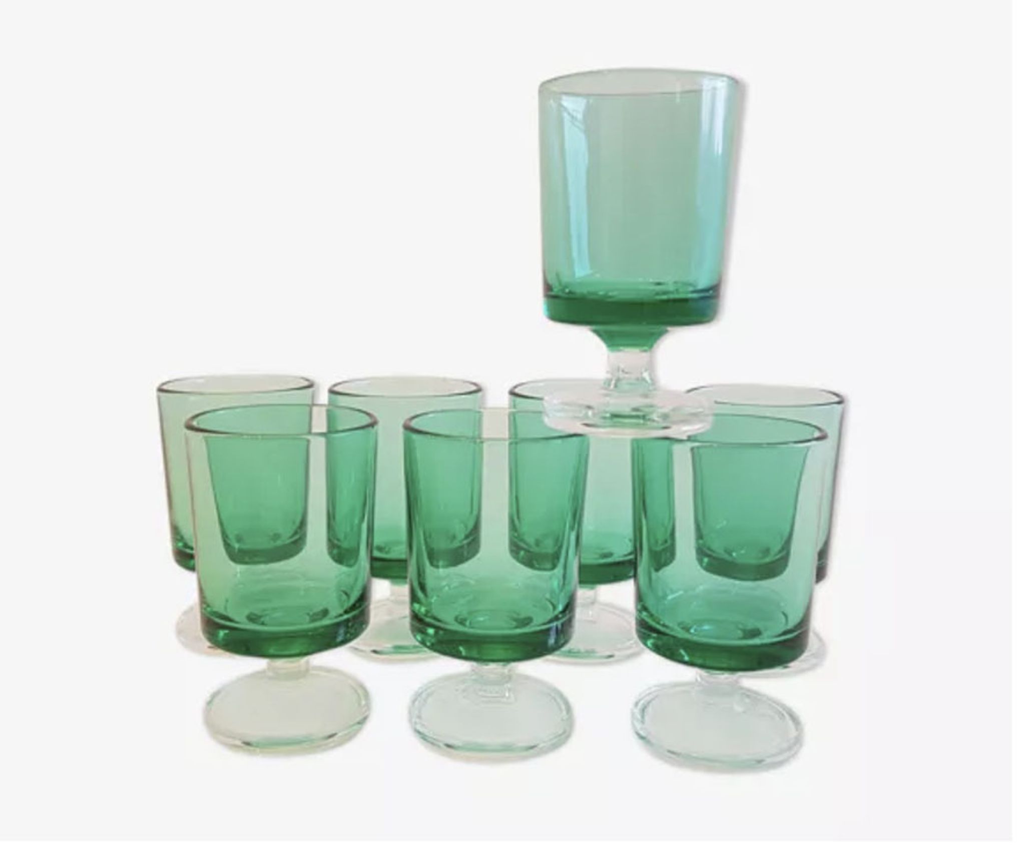 6 anciens verres à digestif luminarc vert clair h7 cm