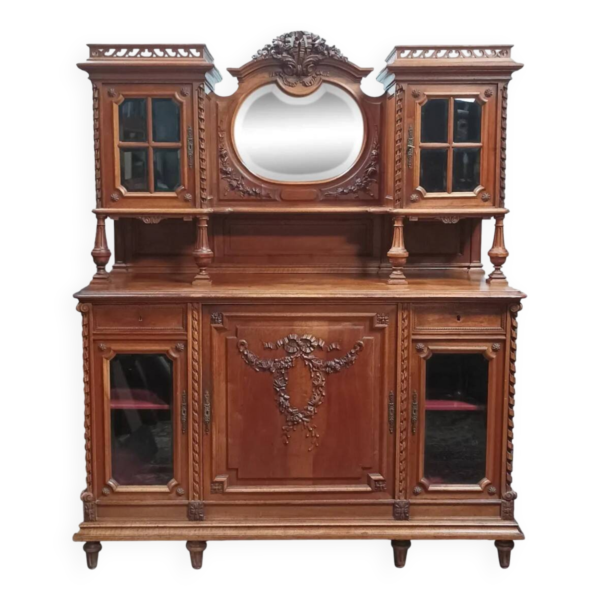 Louis XVI two-body buffet in carved walnut, 19th century.