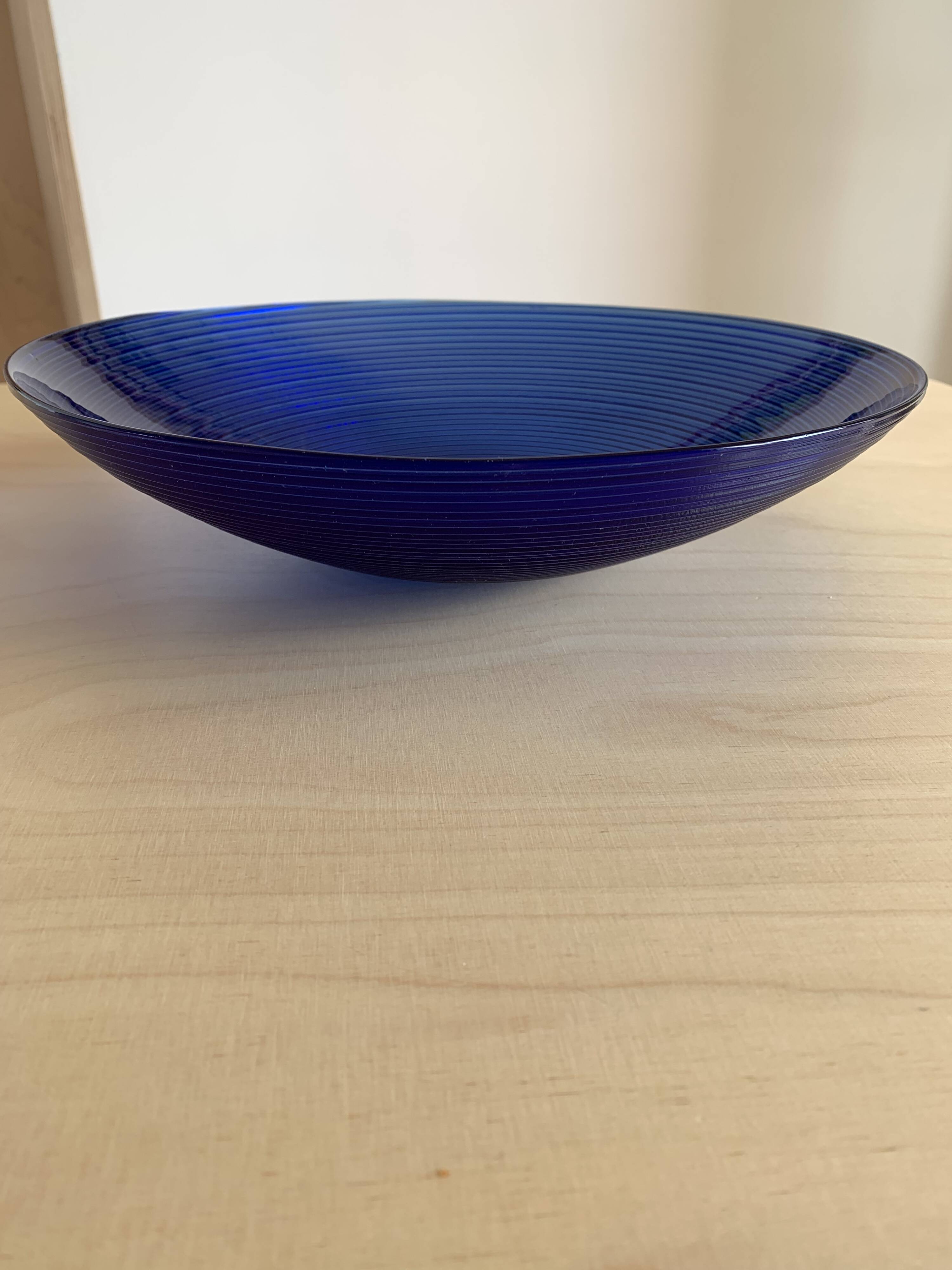 Blue glass salad bowl