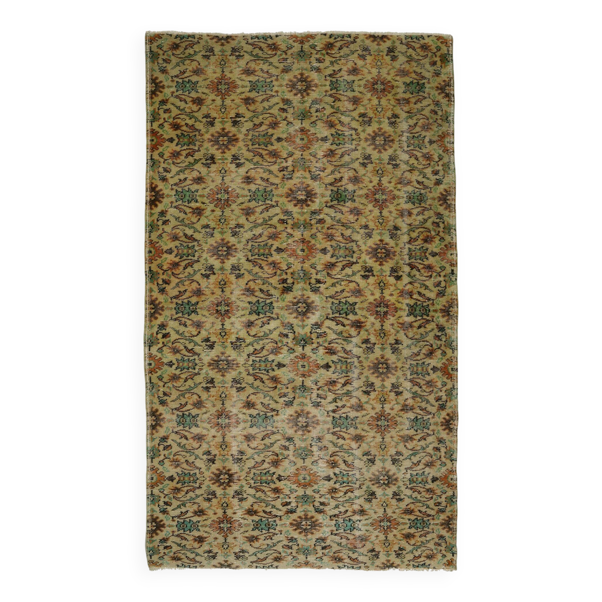 Vintage Turkish Oushak rug, floral beige and green, 263 x 158 cm.