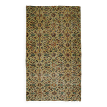 Tapis Oushak vintage turc floral beige et vert 263 x 158 cm