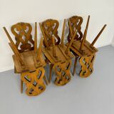 Set of 6 Alsatian double heart chairs in solid oak, early 20th century
