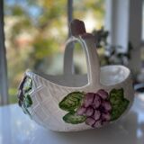 Large basket, ceramic planter, slip.
