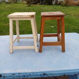 2 wooden workshop stools