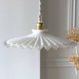 Pleated opaline pendant light