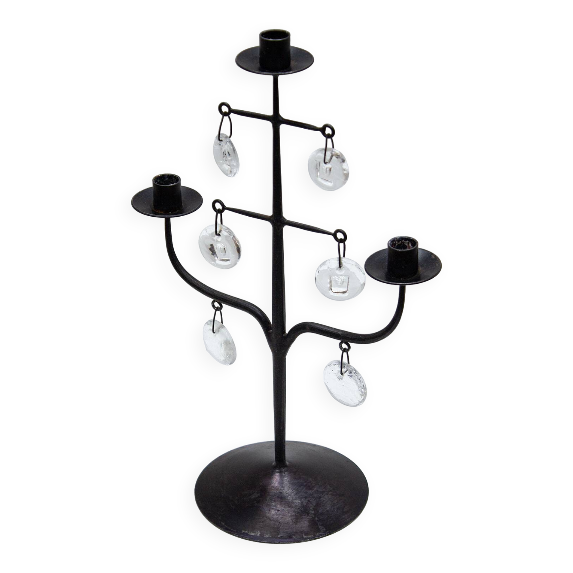 Wrought Iron & Glass Candelabra by Erik Höglund, Sweden, 1960s