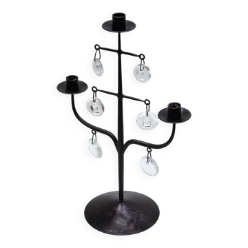 Wrought Iron & Glass Candelabra by Erik Höglund, Sweden, 1960s