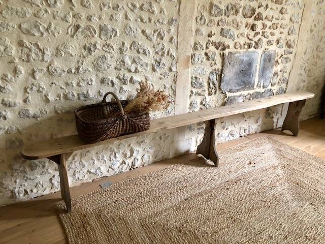 Banc de ferme ancien en bois, rénové
